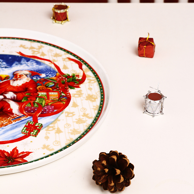 12 inch custom design Christmas porcelain dishes dessert cake serving tray ceramic platter dinner plate