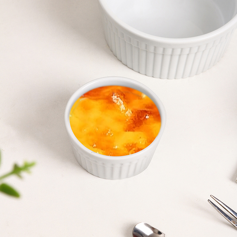 Low price manufacture round creme brulee ramekins dish white custom 4oz ceramic ramekin ceramic bakeware