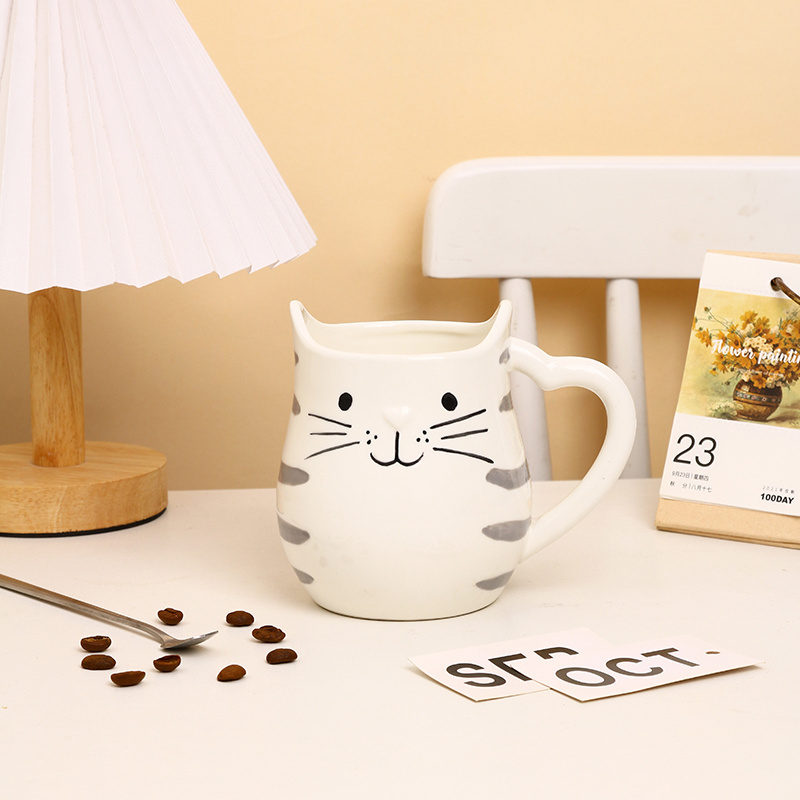 Kitchen Modern Custom Cute 3d Animal Face Shaped Cat Coffee Mugs Custom Ceramic Dinnerware Sets