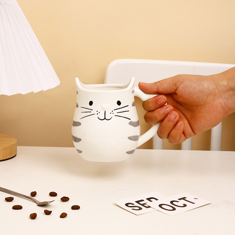 Kitchen Modern Custom Cute 3d Animal Face Shaped Cat Coffee Mugs Custom Ceramic Dinnerware Sets