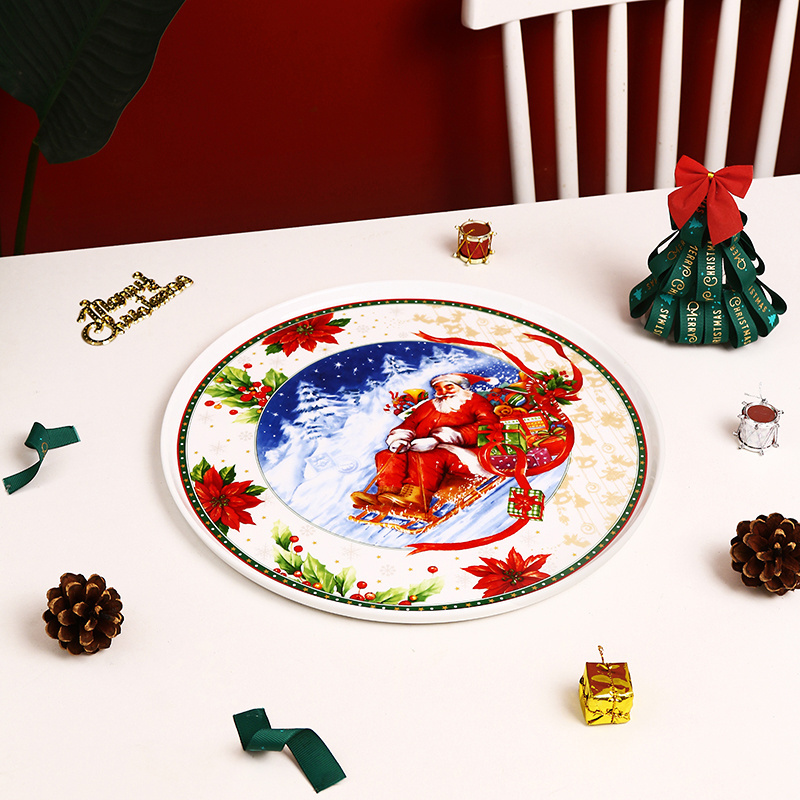 12 inch custom design Christmas porcelain dishes dessert cake serving tray ceramic platter dinner plate