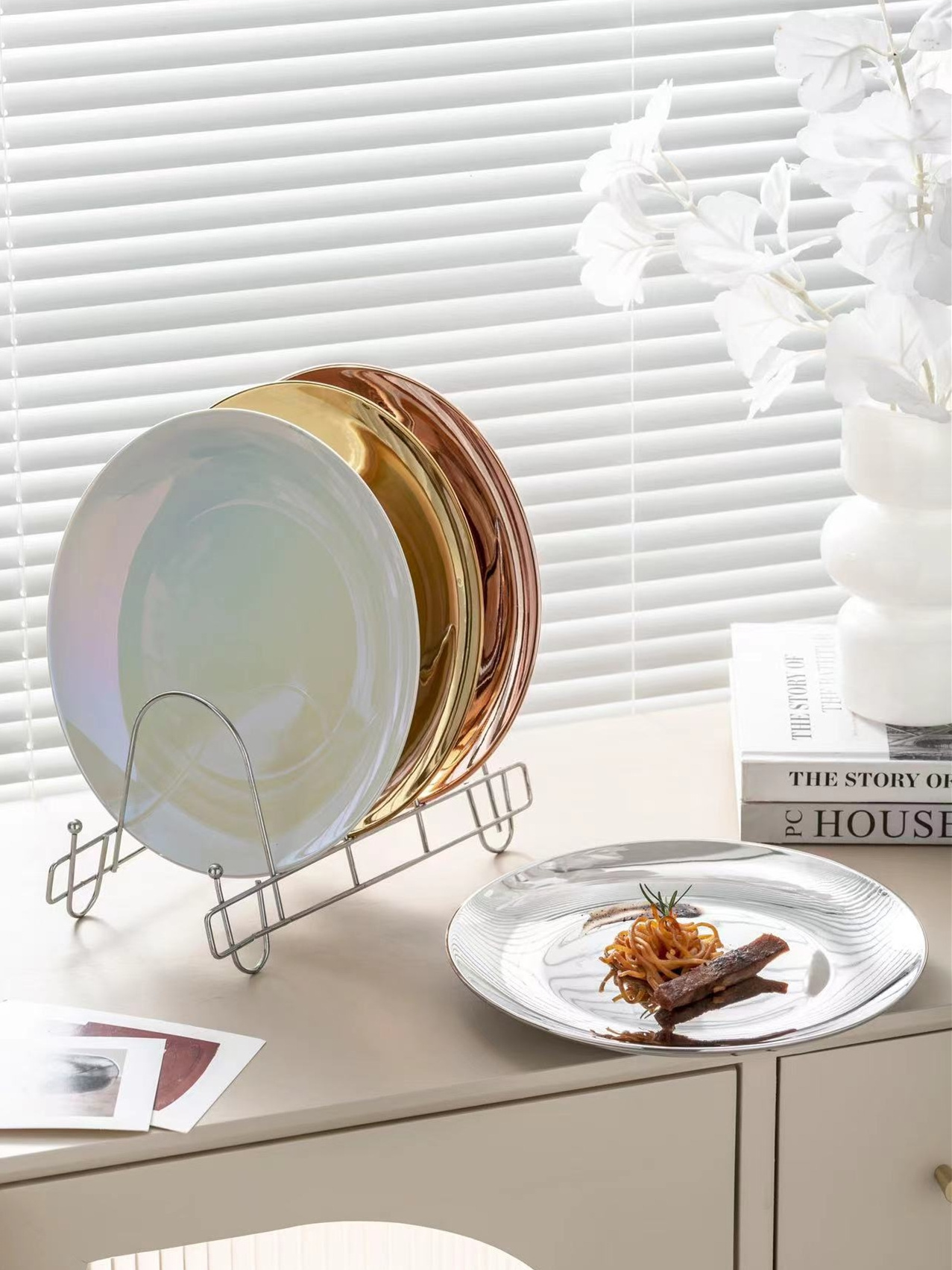 Gold Charger Plates Wedding 10.5'' Rainbow Pearl Glaze Ceramic Dinner Plate 4pcs Dinnerware Set