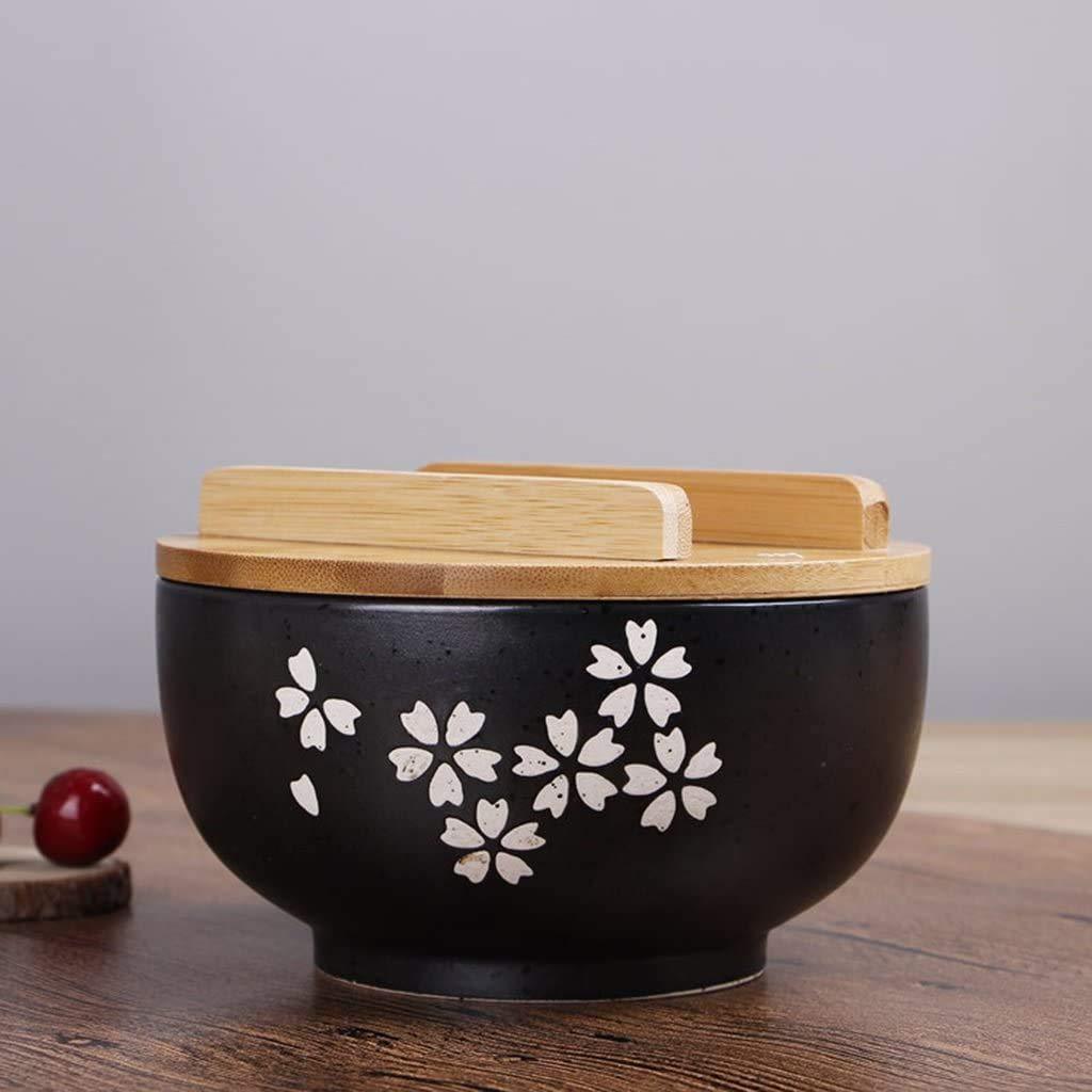 Japanese soup bowls ceramic With Wood Lid Vintage Ramen Bowl With Lid Black Bowl For Dessert Snacks Fruit Use