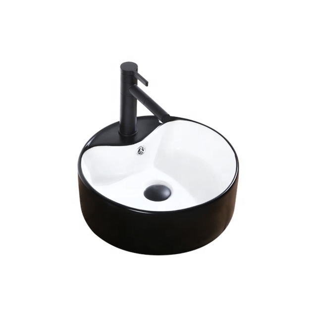 Modern sanitary ware lavamanos above counter top handmade toilet ceramic bathroom sink matt black white hand wash basin