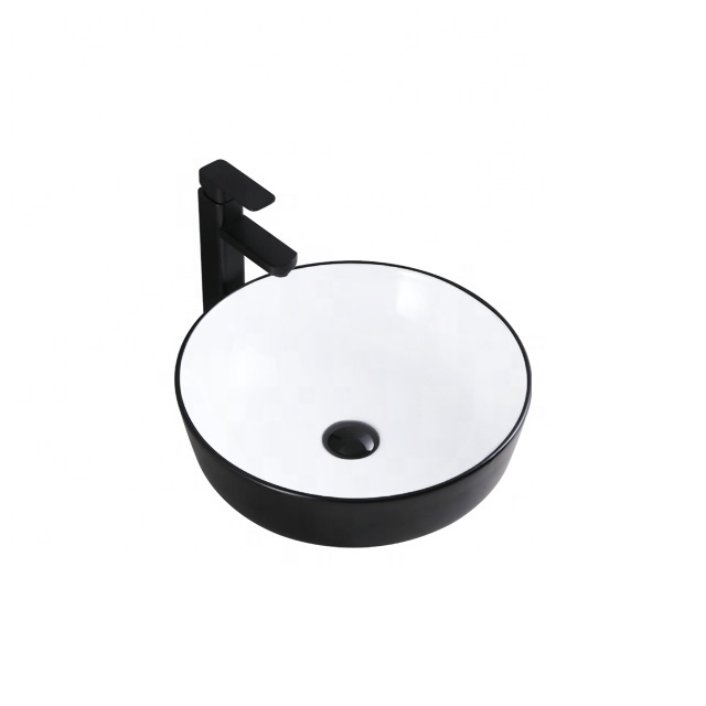 Modern sanitary ware lavamanos above counter top handmade toilet ceramic bathroom sink matt black white hand wash basin