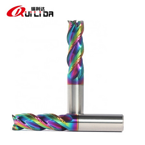 HRC 55 Tungsten steel alloy milling cutter 3 flute U-slot DLC colorful coating high-gloss aluminum cutter with CNC machine