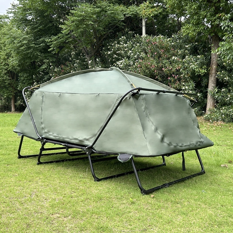 Manufacture OEM ODM double layer outdoor Camping Elevated off-ground folding sleeping bed Tent cot