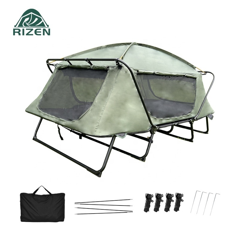 Manufacture OEM ODM double layer outdoor Camping Elevated off-ground folding sleeping bed Tent cot