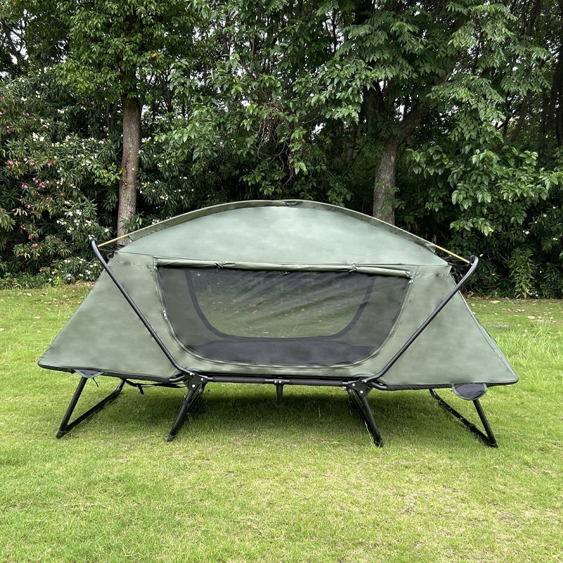 Manufacture OEM ODM double layer outdoor Camping Elevated off-ground folding sleeping bed Tent cot