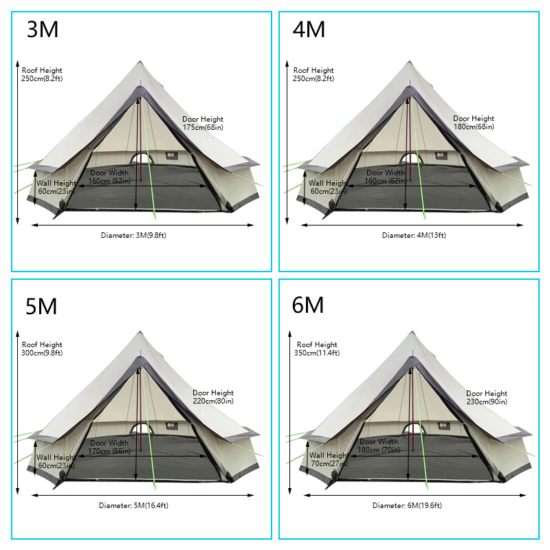 420D Oxford Luxury Canvas Cotton 5M 500Gms Polyester Hole Outdoor Sale Hotel Bell Luxury Yurt Glamping Tents