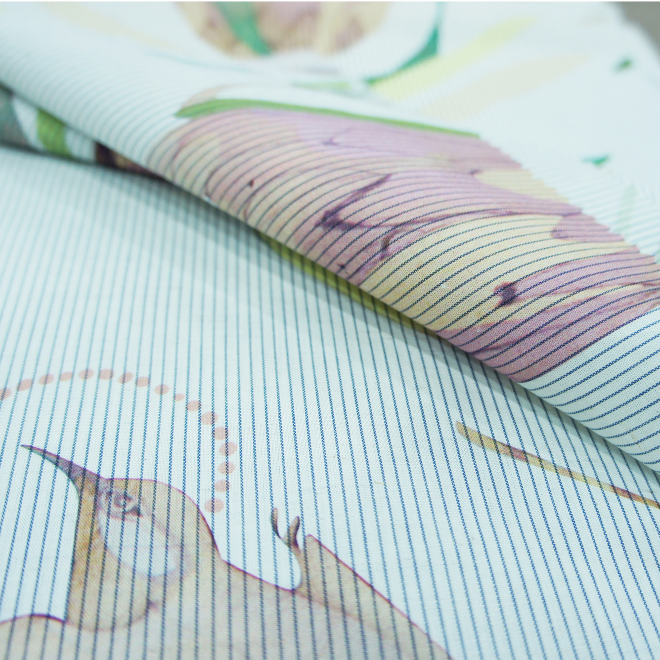 Fabrics Textiles Printed Custom Floral Digital Printing on Yarn Dyed Stripes Cotton Linen Fabric