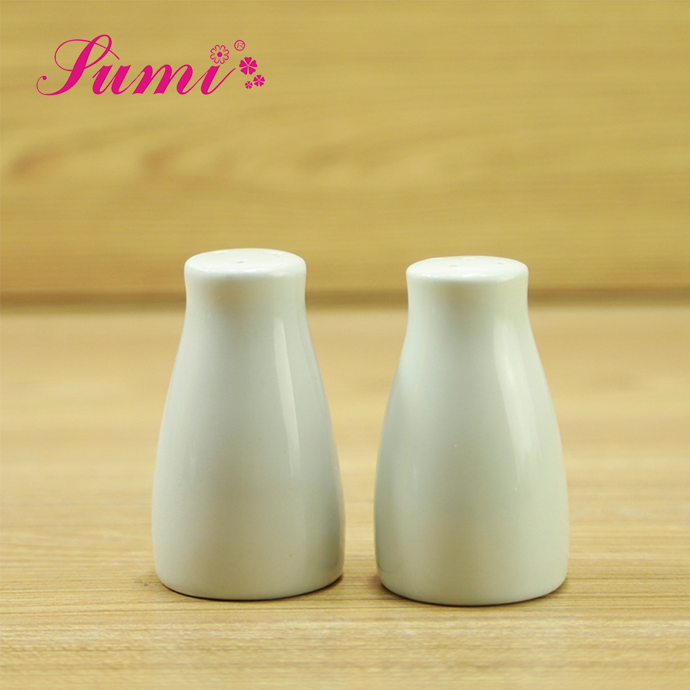 Custom logo flat head ceramic salt and pepper shaker