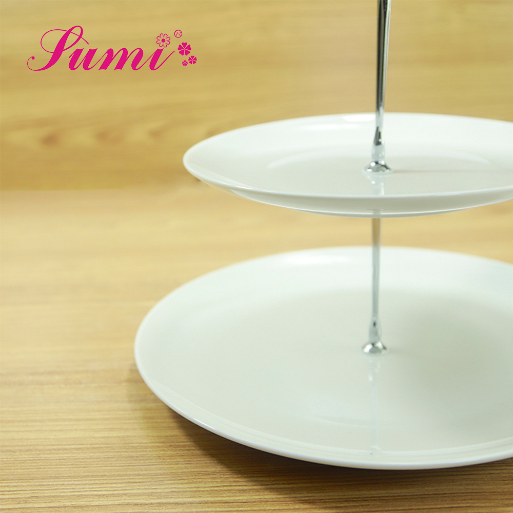 Low price wholesale wedding ceramic round 3 tier cake plate stand for hotel