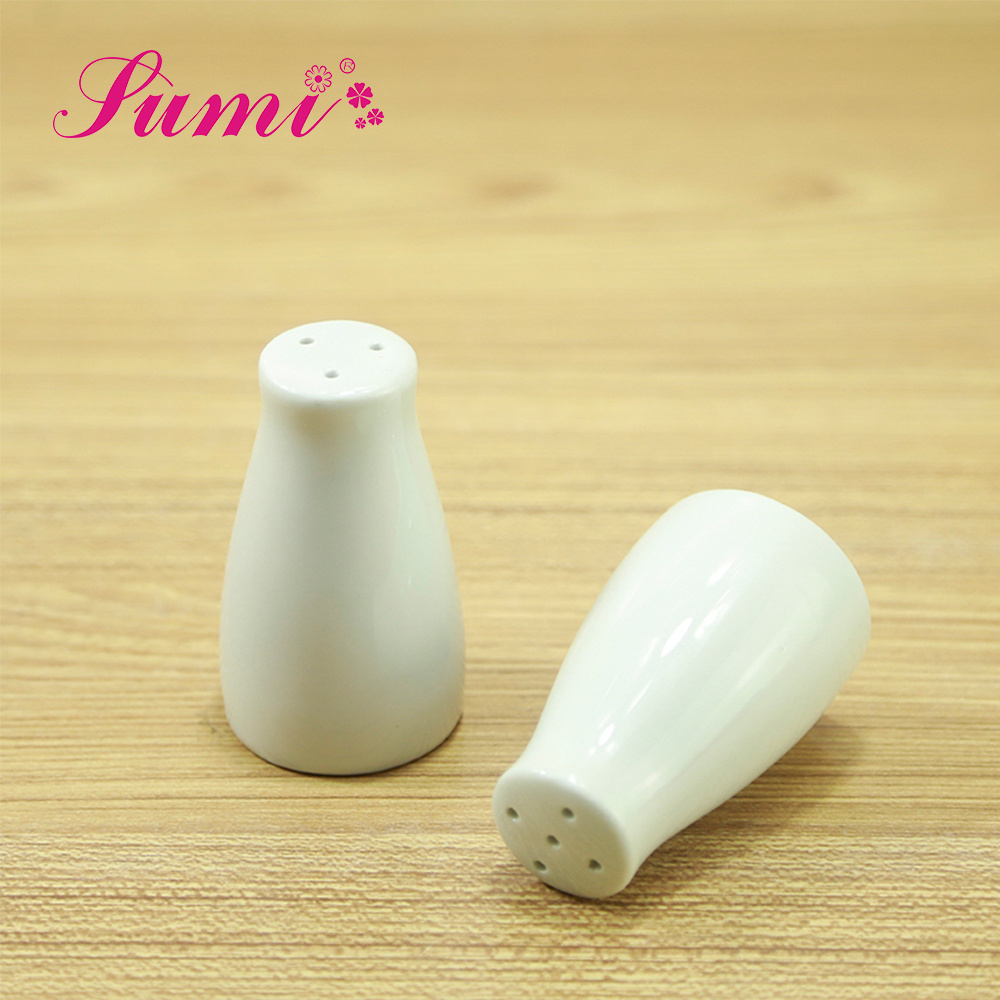 Custom logo flat head ceramic salt and pepper shaker