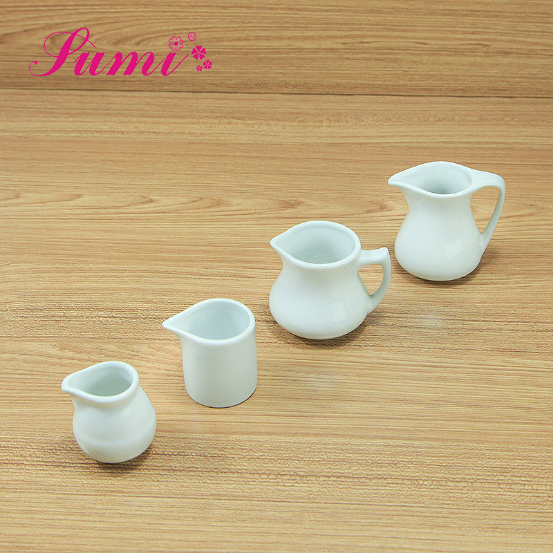 MOQ 200 factory outlet 50 ml / 60 ml mini white ceramic porcelain sugar milk jug pot creamer  Pitcher set