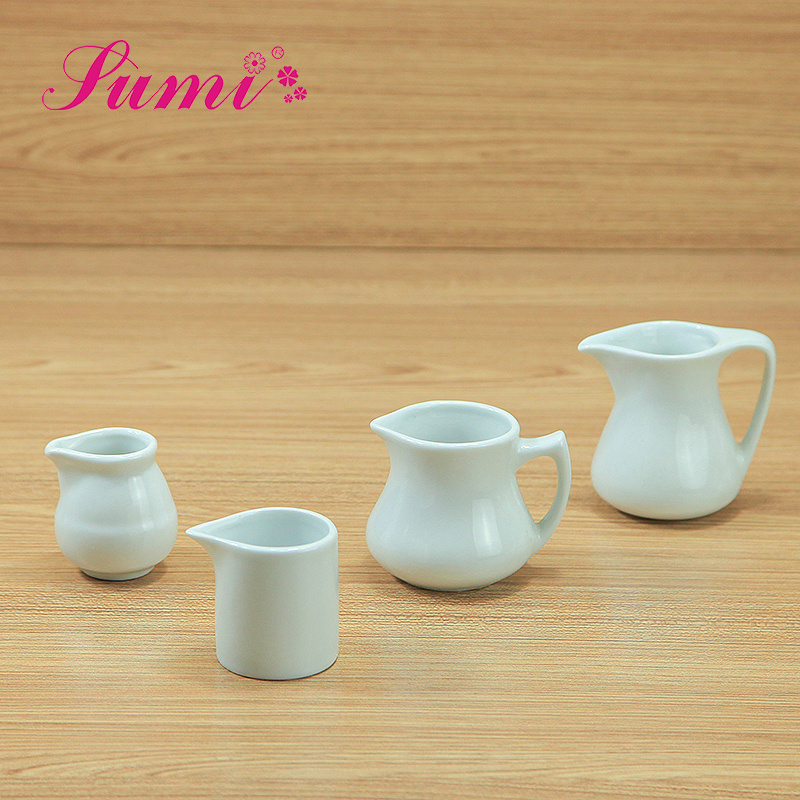 MOQ 200 factory outlet 50 ml / 60 ml mini white ceramic porcelain sugar milk jug pot creamer  Pitcher set