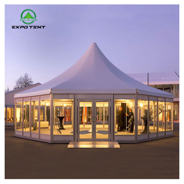 Arabian 3X3m 4X4m 5X5m Outdoor Canvas Hexagon gazebo Spire tent 10x10 Glass curtain wall tent