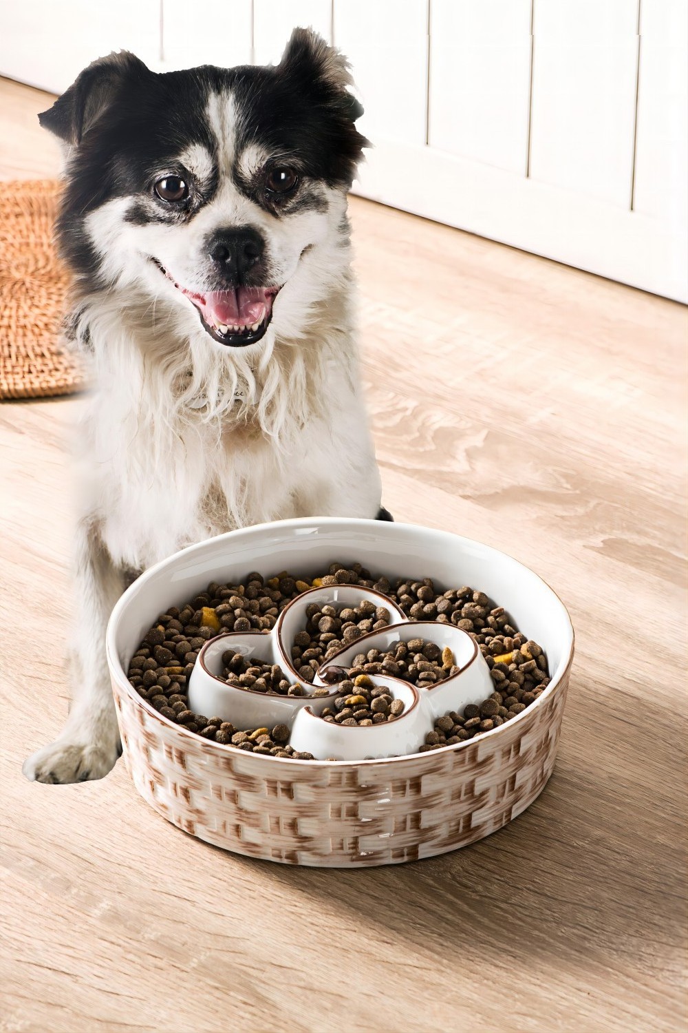 Hot sale 2024 popular 8 inch 21 OZ vintage blue elevated raised slow feeder dog food bowl ceramic pet feeder