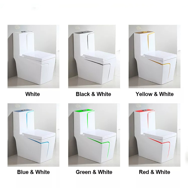 Multiple Colors Gold Black Color One Piece Toilet Sinks Black Gold Line One Piece Ceramic Square Wc Toilet Bowl Set