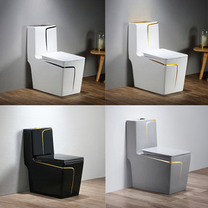 Multiple Colors Gold Black Color One Piece Toilet Sinks Black Gold Line One Piece Ceramic Square Wc Toilet Bowl Set