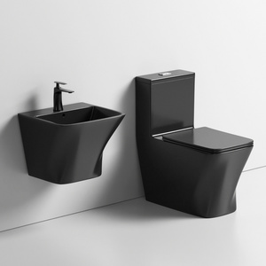 Customizable color sanitary ware matt black wall hung basin and one piece toilet ceramic bathroom sink toilet set