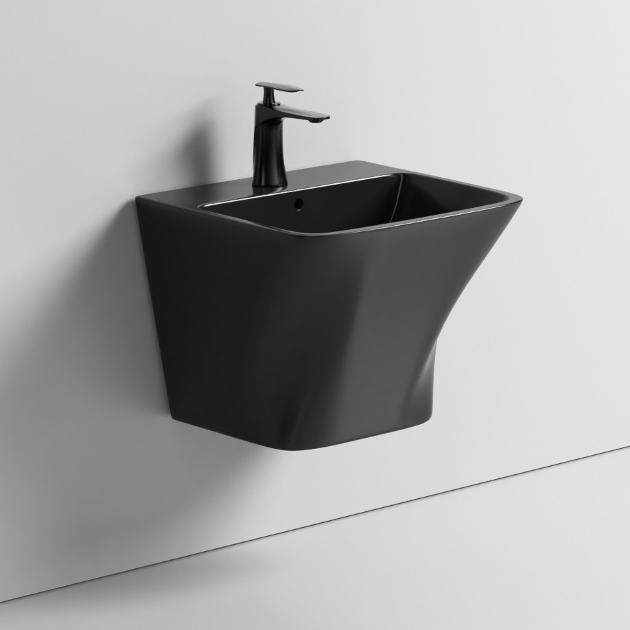 Customizable color sanitary ware matt black wall hung basin and one piece toilet ceramic bathroom sink toilet set