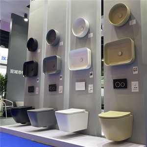 European fashion sanitary ware matt color basin toilet set wall hung toilet bathroom ceramic wall toilet set