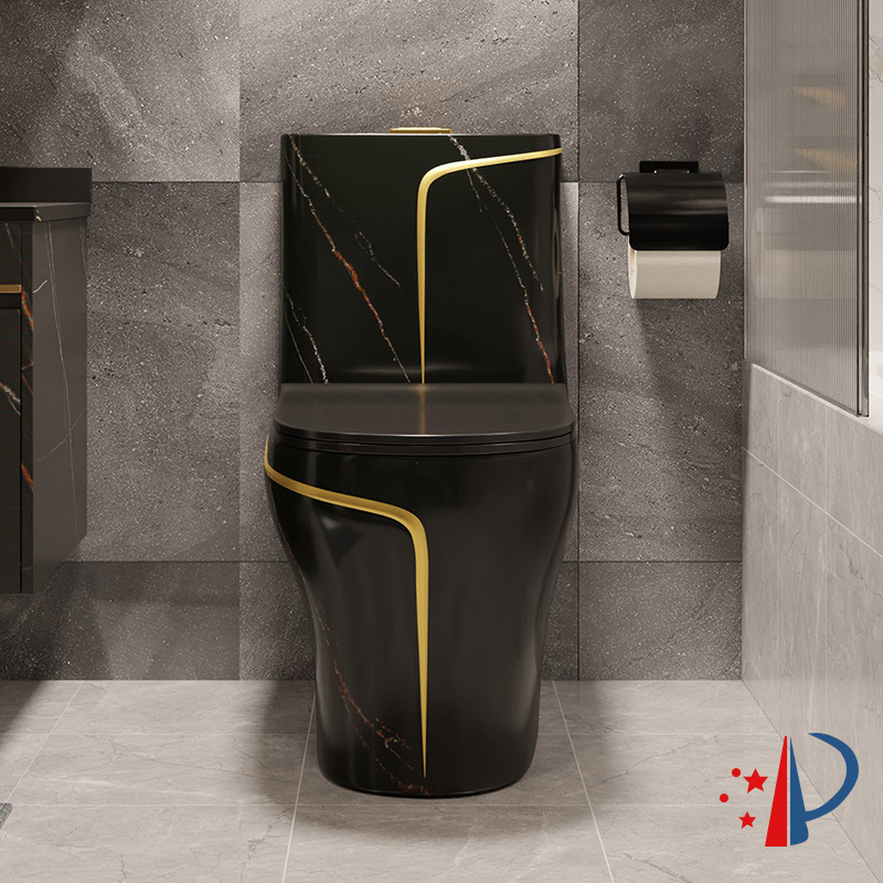 Wholesale Sanitary Wares Saving S-Trap Water Closet One Piece Marble Pattern WC Toilet Bowl Bathroom Black Marble Toilet