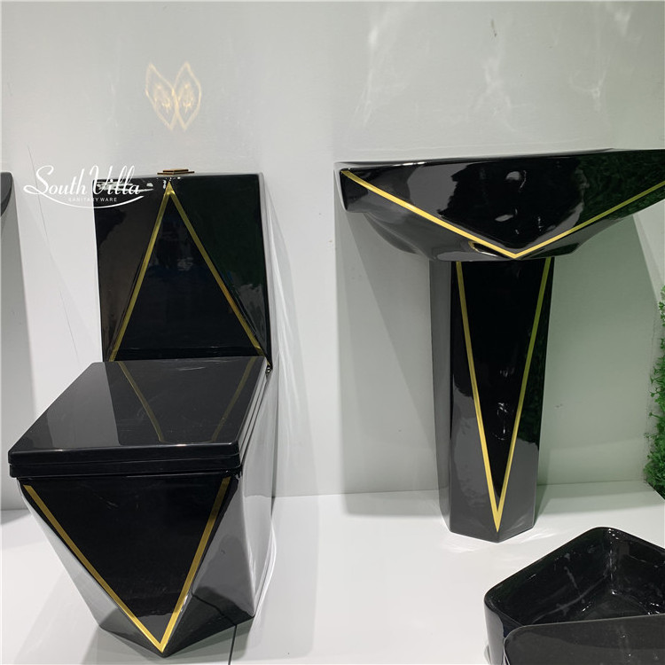 Wholesale black gold toilet set bathroom WC commode diamond toilet bowl bathroom water closet luxury black ceramic toilets