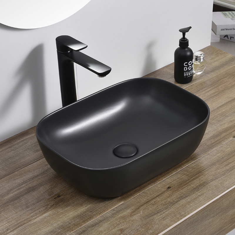 Hot sale modern european black wash basin face hand washbasin counter top ceramic bathroom vessel sink