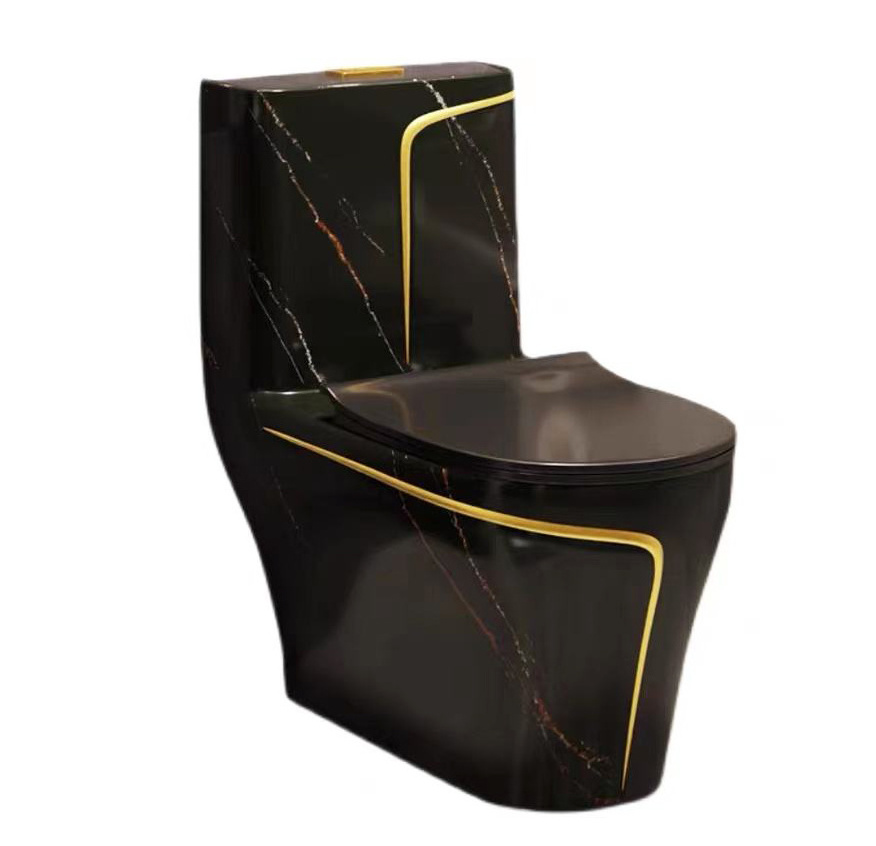 Wholesale Sanitary Wares Saving S-Trap Water Closet One Piece Marble Pattern WC Toilet Bowl Bathroom Black Marble Toilet