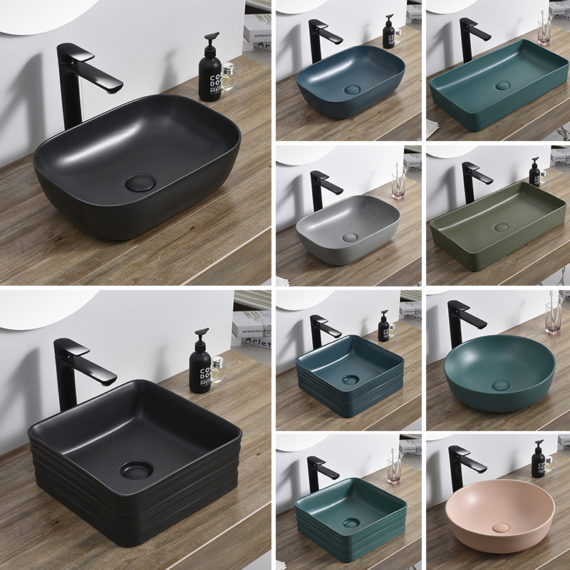 Hot sale modern european black wash basin face hand washbasin counter top ceramic bathroom vessel sink