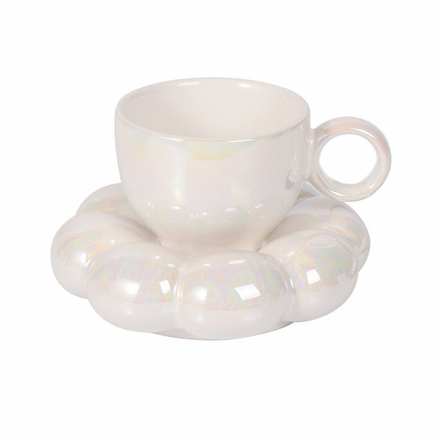 Unique Custom Logo Printed Creative Cloud Cup with Saucer Sets Coffee Milk Tea Mug Ceramic Cup Pearl Glaze Ceramic Coffee Cup