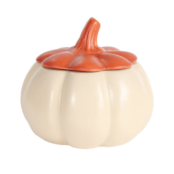 Unique custom wholesale direct factory ceramic handmade white pumpkin shaped matt candle jar with lid ceramic jar for candle