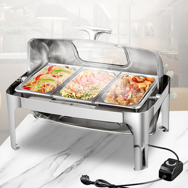 Stainless steel roll top chaffing dishes buffet catering food warmer chafing dish buffet set