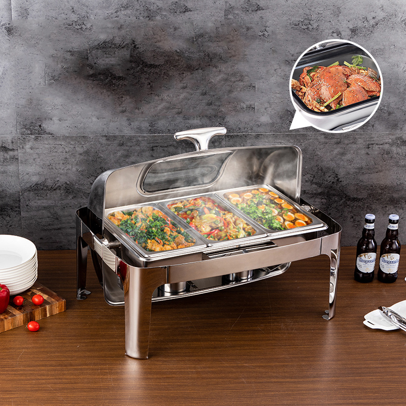 Stainless steel roll top chaffing dishes buffet catering food warmer chafing dish buffet set