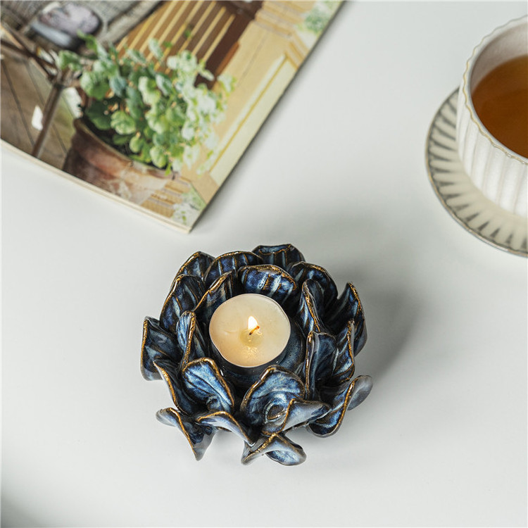 Modern contemporary handmade porcelain flower decorative pillar tea light candle holders lotus tealight ceramic candle holder