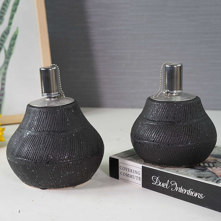 Hot sale modern luxury black round bottle ceramic oil burners wick lamp wholesale aromatic oil burner for fragrance oil