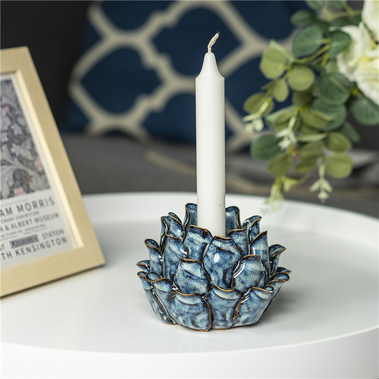 Modern contemporary handmade porcelain flower decorative pillar tea light candle holders lotus tealight ceramic candle holder