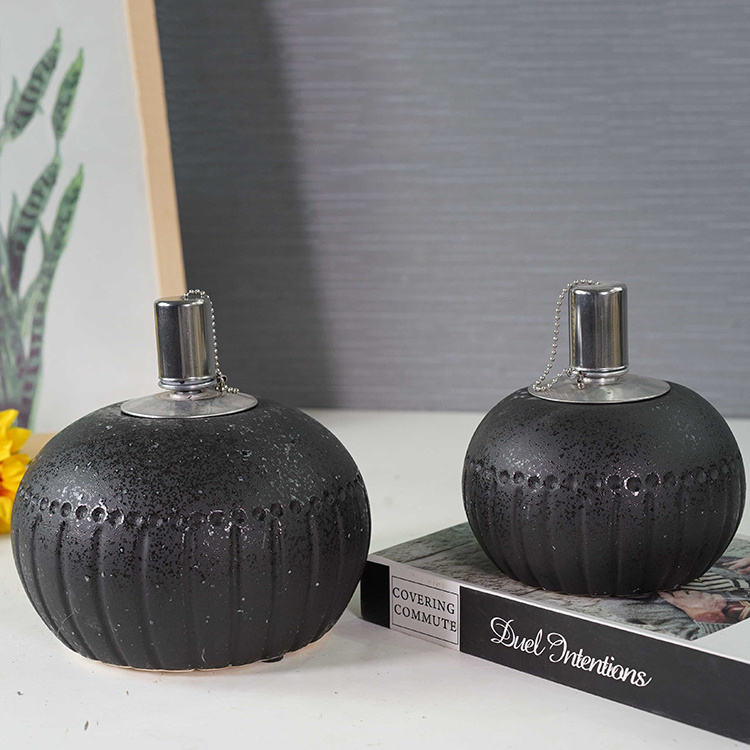 Hot sale modern luxury black round bottle ceramic oil burners wick lamp wholesale aromatic oil burner for fragrance oil