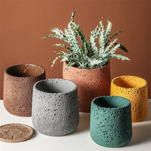 Wholesale customized sizes decorative garden balcony round cement pot plant colorful concrete flower pots with saucer