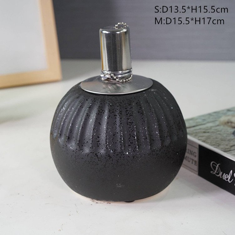 Hot sale modern luxury black round bottle ceramic oil burners wick lamp wholesale aromatic oil burner for fragrance oil