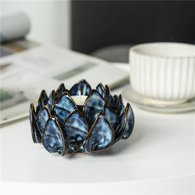 Modern contemporary handmade porcelain flower decorative pillar tea light candle holders lotus tealight ceramic candle holder