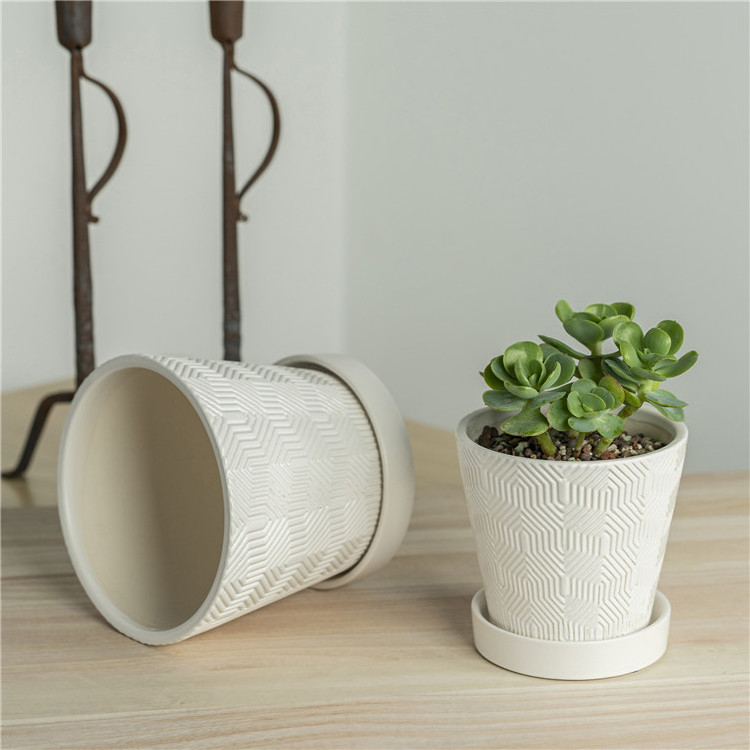 Wholesale home gardening indoor table top white porcelain planter flower bonsai pot set ceramic succulent plant pots with tray