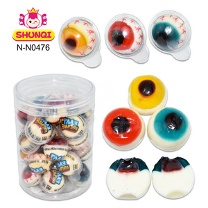 Sell well fruity flavor colorful eyeball shape gummy candy filled fruit jam sweet soft candy