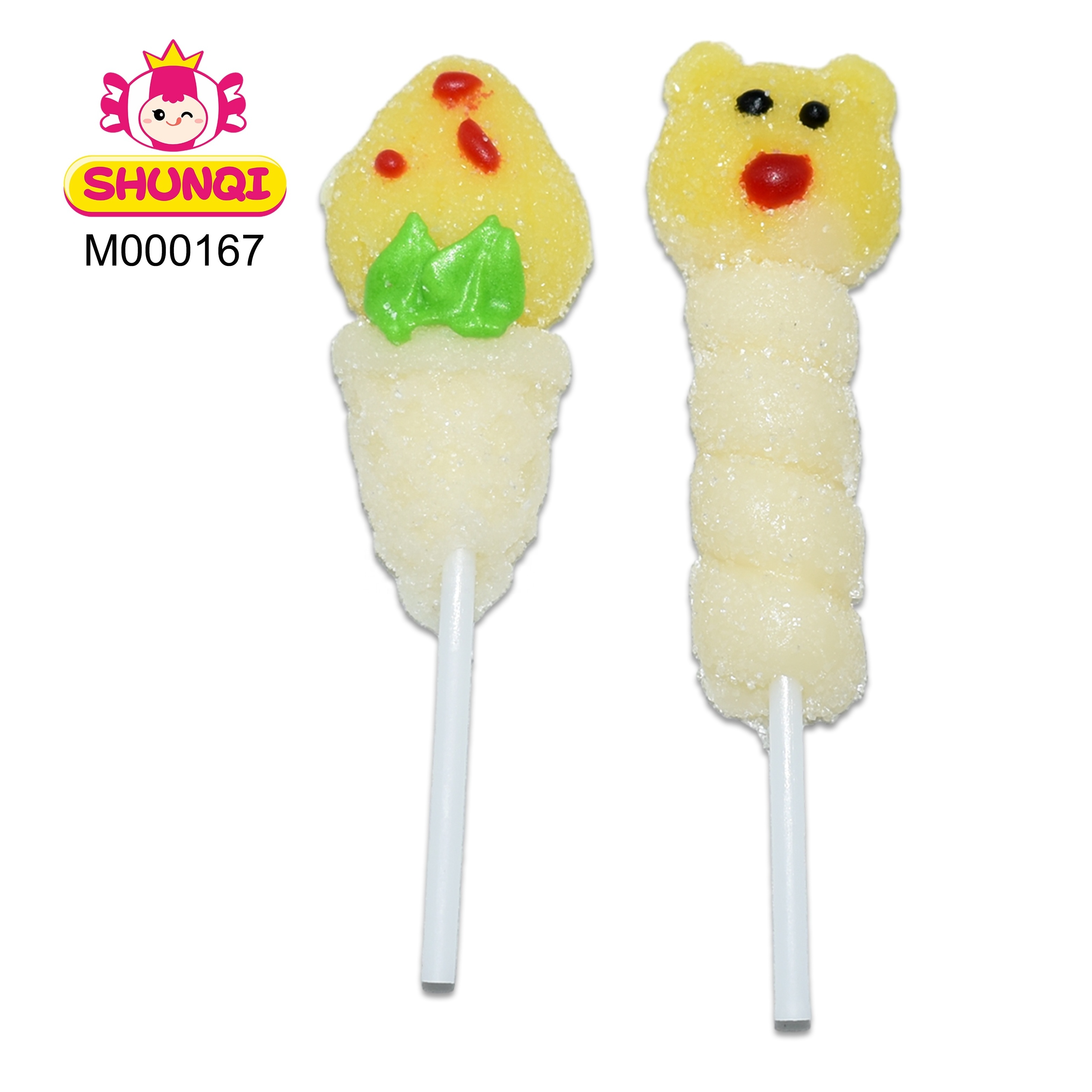 Hot selling fruity flavor lollipops shaped like caterpillars sweet fudge lollipops