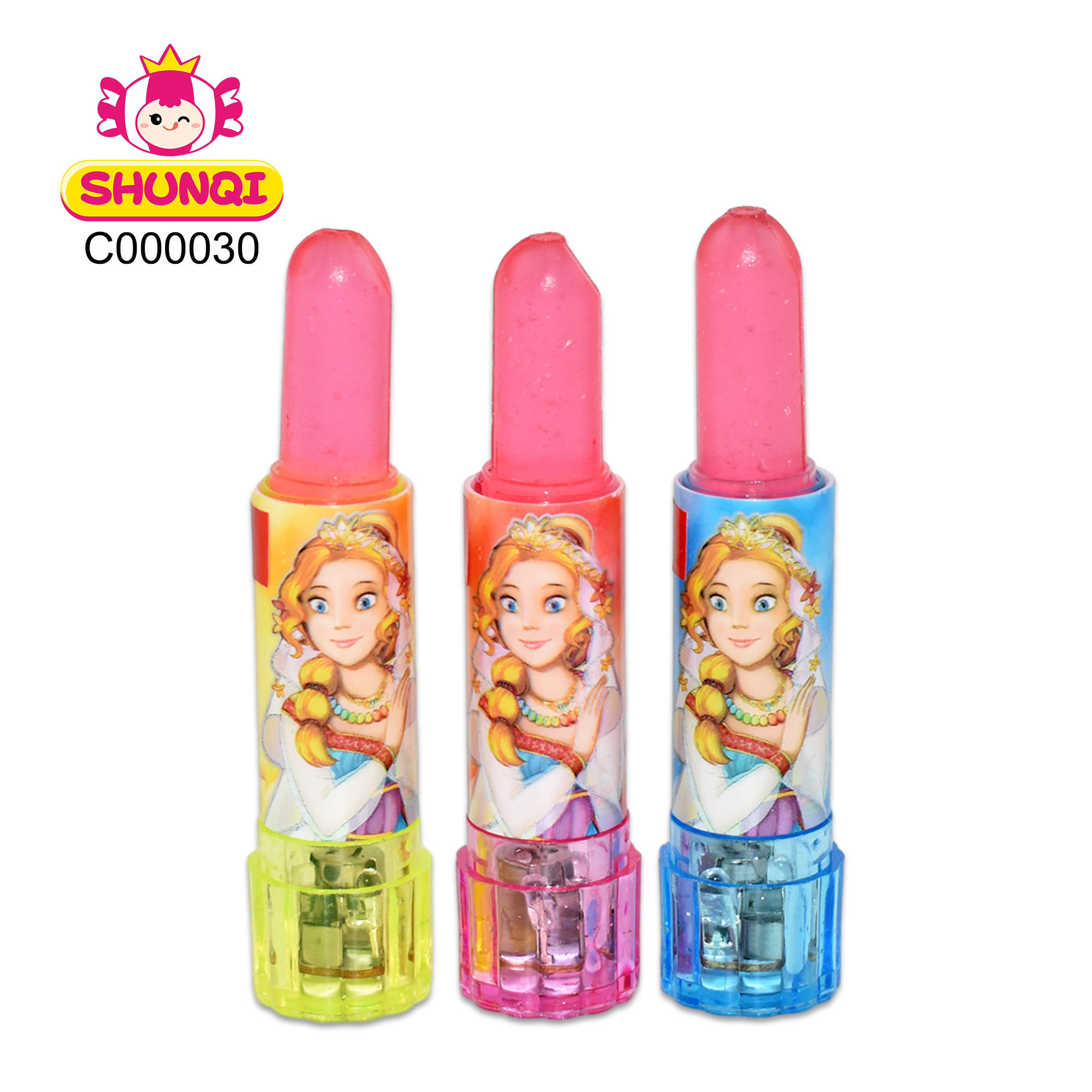 Hot sale halal fruit flavor sugar lighting lipstick lollipop hard candy toy candy