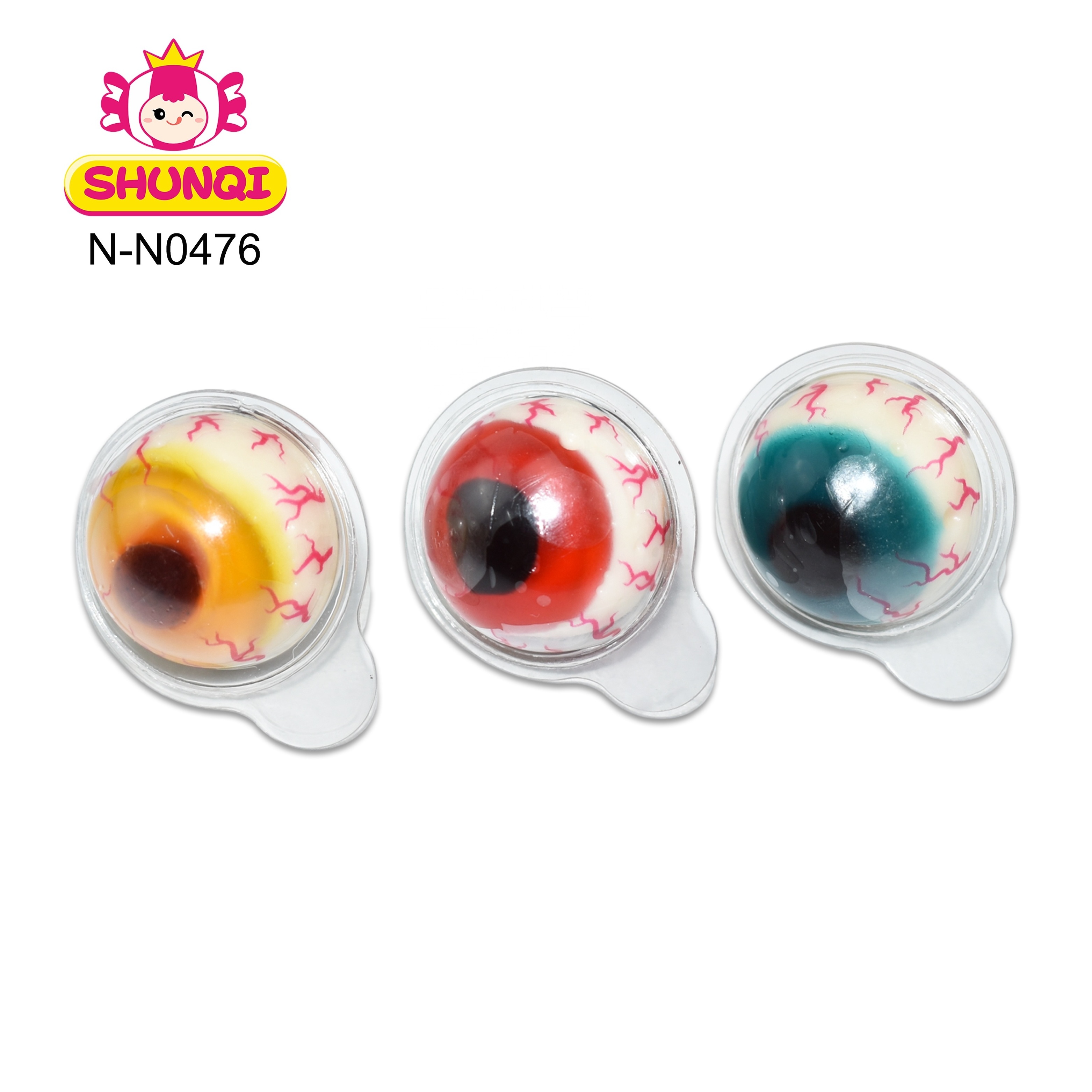 Sell well fruity flavor colorful eyeball shape gummy candy filled fruit jam sweet soft candy