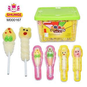 Hot selling fruity flavor lollipops shaped like caterpillars sweet fudge lollipops