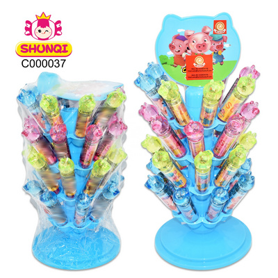 Hot sale halal fruit flavor sugar lighting lipstick lollipop hard candy piggy shapes candy